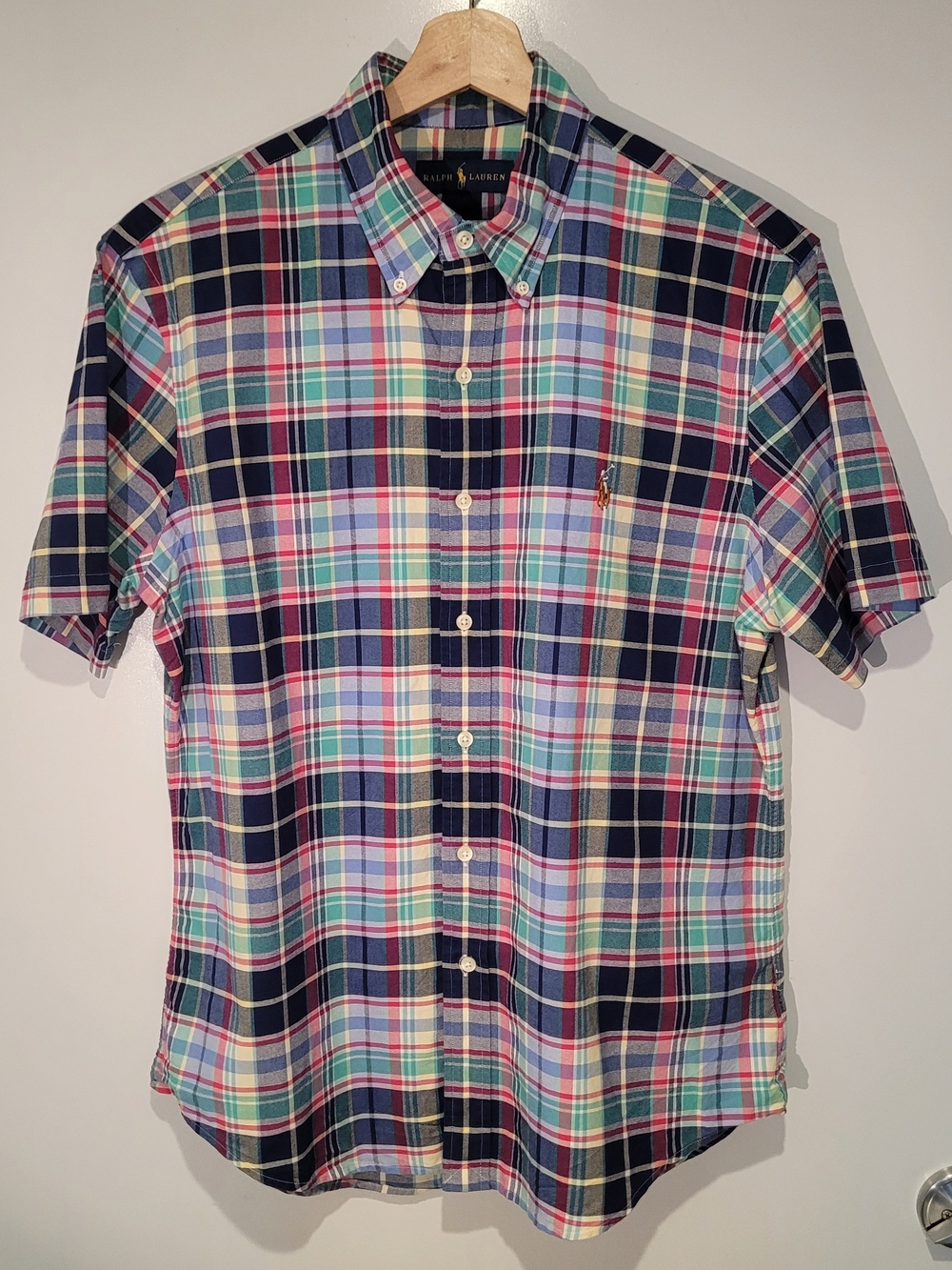 Ralph Lauren Navy Multi Plaid Short-Sleeve Button-Down Shirt Size Medium